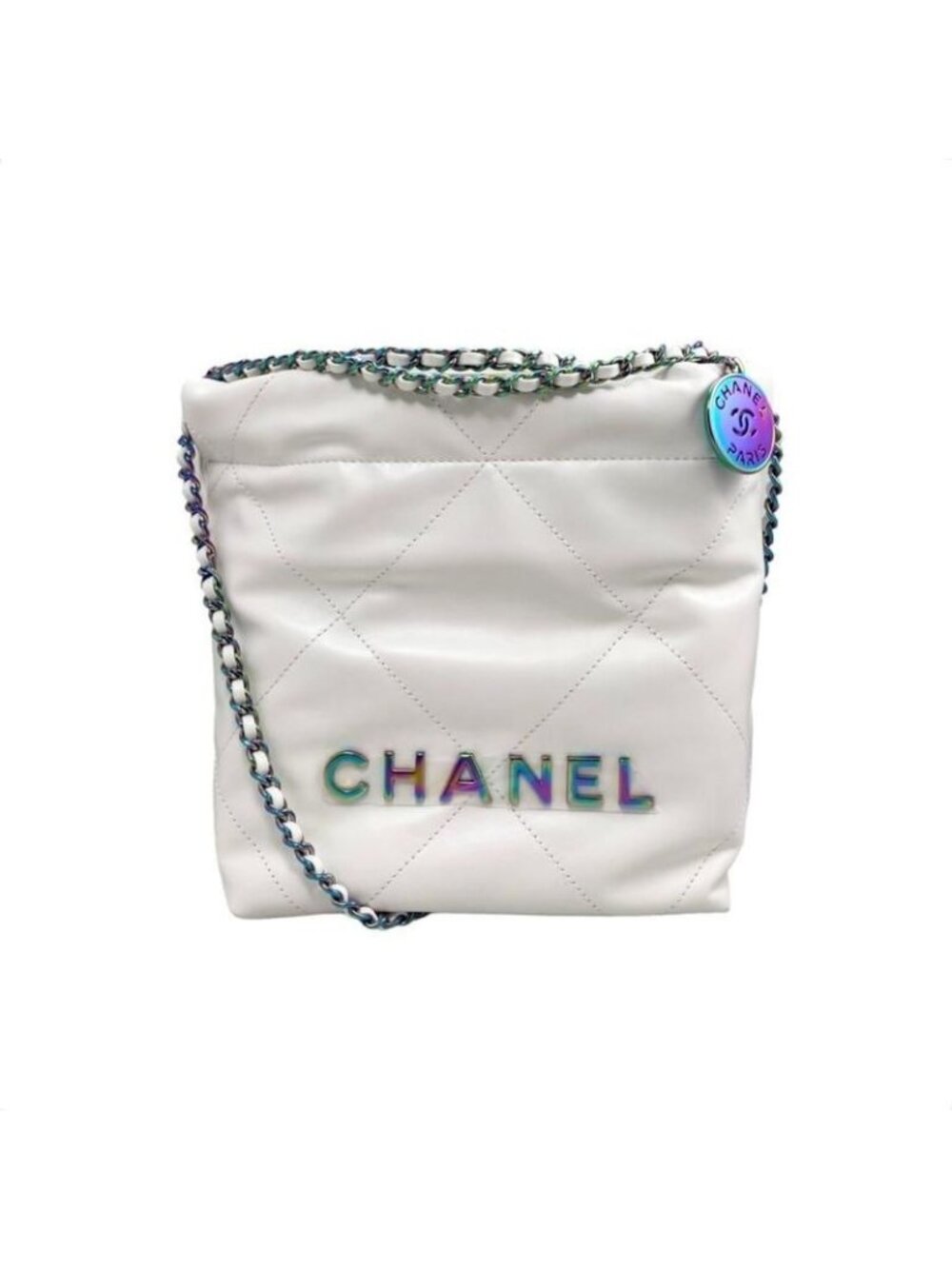 Chanel 22 Mini Handbag Chain Shoulder Bag As3980 Aurora Medal White Random Plate